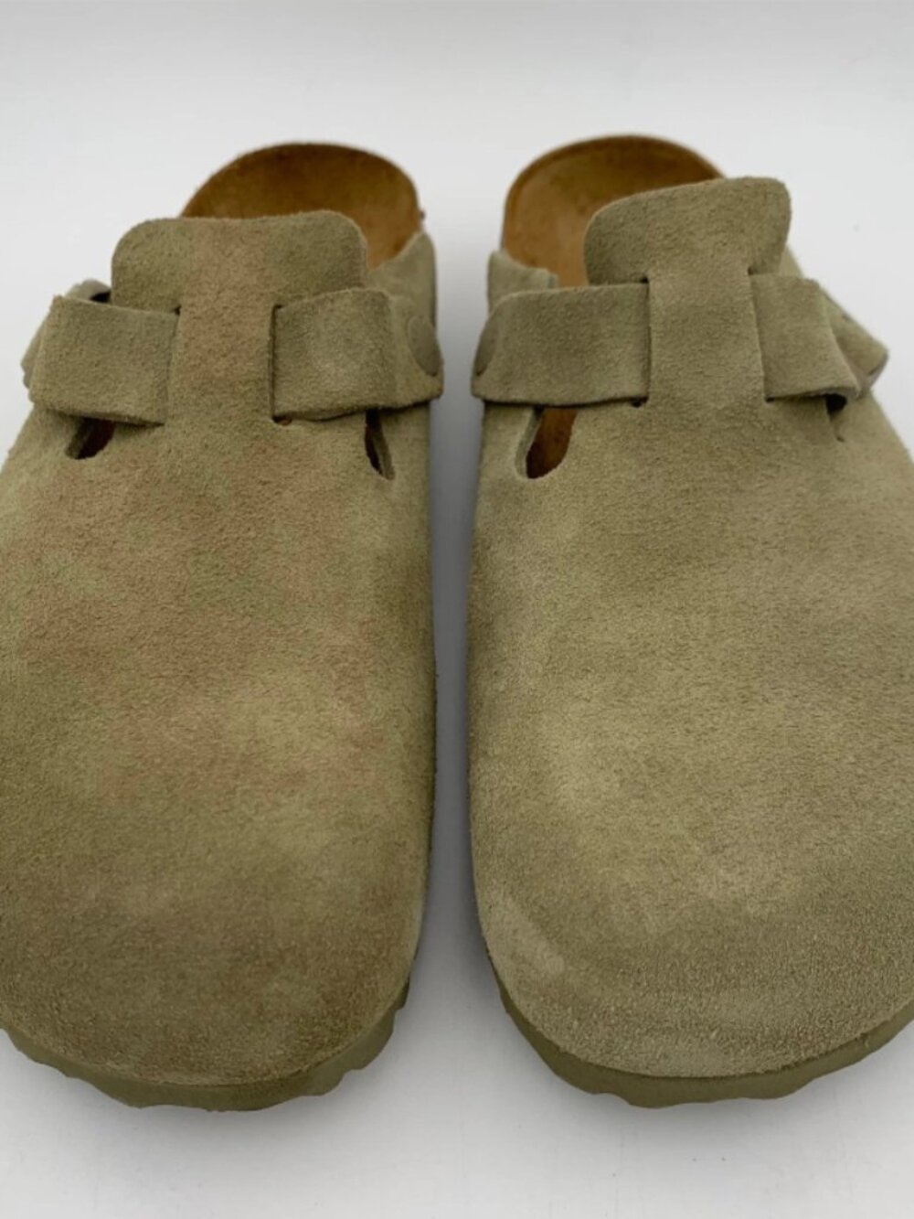 Birkenstock Boston Faded Khaki Suede Leather Narrow Width Clogs